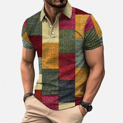 Polo-shirt heren met grafische patchworkprint