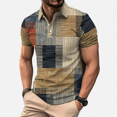 Polo-shirt heren met grafische patchworkprint