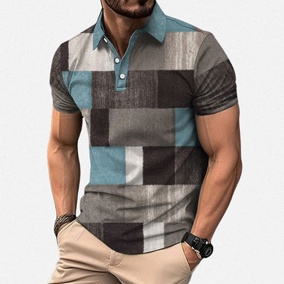 Polo-shirt heren met grafische patchworkprint