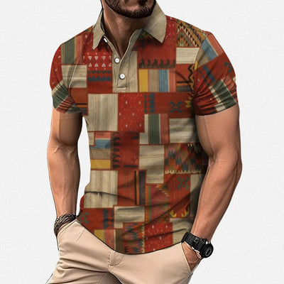 Polo-shirt heren met grafische patchworkprint