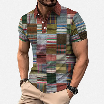 Polo-shirt heren met grafische patchworkprint