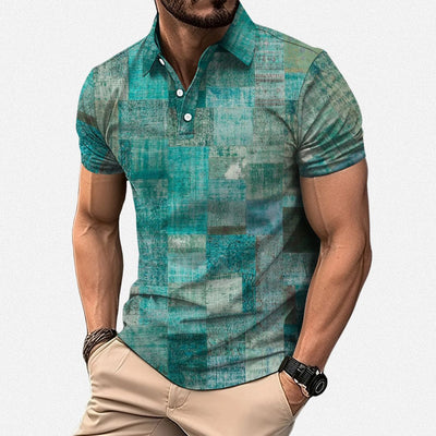 Polo-shirt heren met grafische patchworkprint
