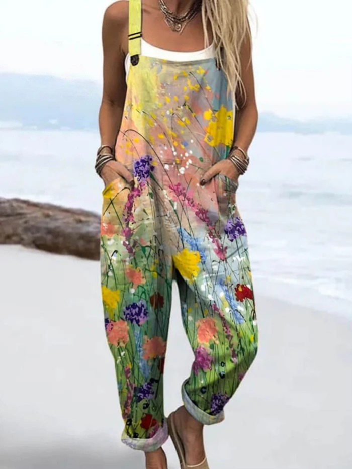 Vintage Jumpsuit met Aquarel-bloemenprint | Comfortabel & Licht
