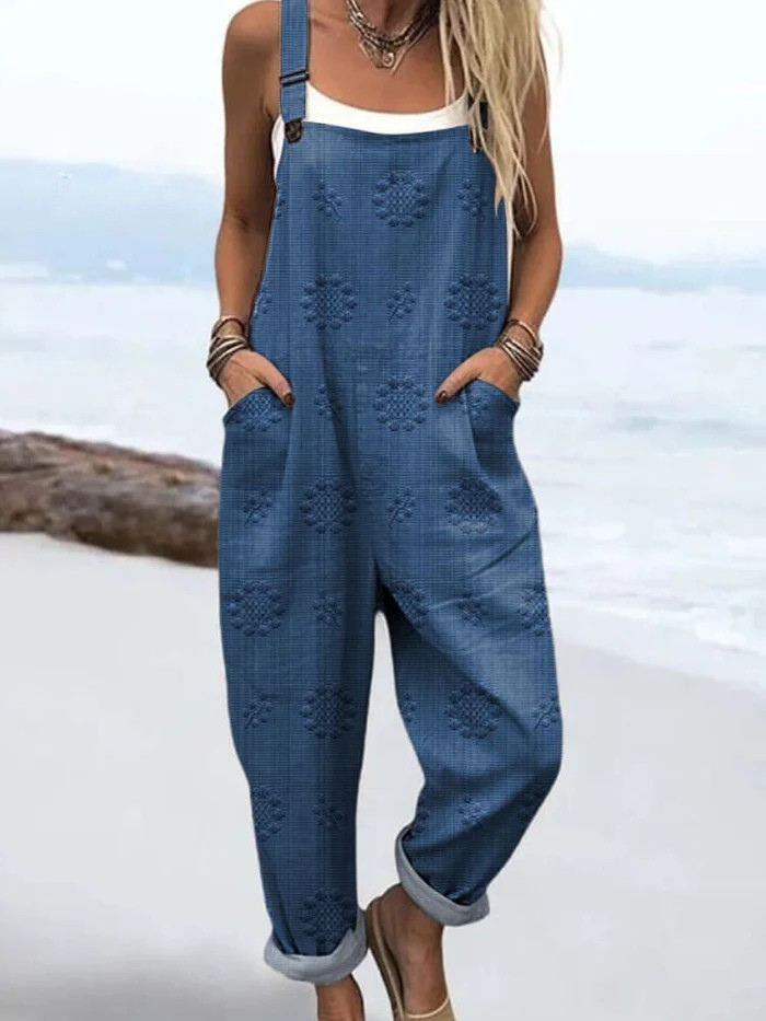 Vintage Jumpsuit met bloemenmotief in reliëf | Licht & Comfortabel