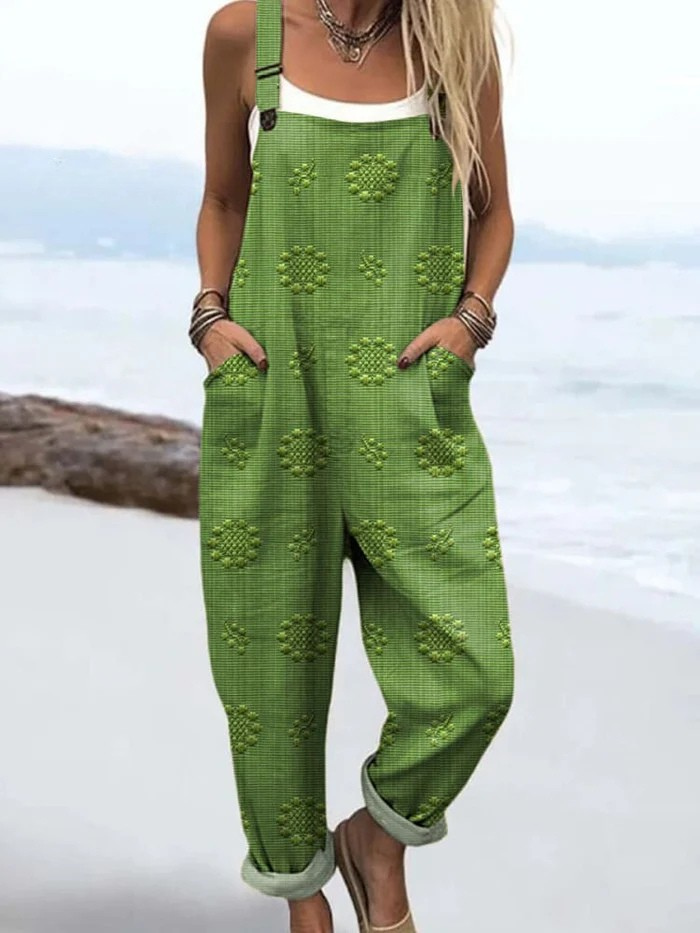 Vintage Jumpsuit met bloemenmotief in reliëf | Licht & Comfortabel