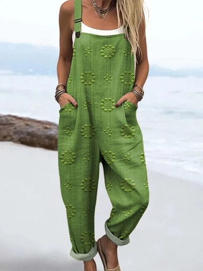 Vintage Jumpsuit met bloemenmotief in reliëf | Licht & Comfortabel