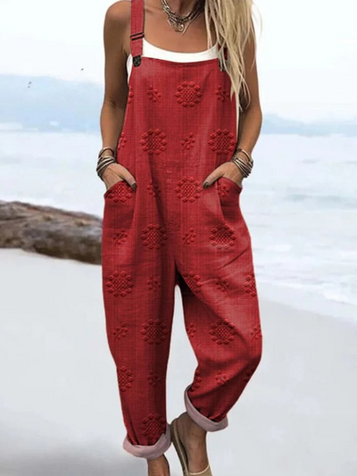 Vintage Jumpsuit met bloemenmotief in reliëf | Licht & Comfortabel